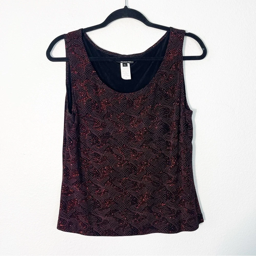 Xscape Black & Red Glitter Knit Twinset Jacket & Tank Top Glam Chic Women’s XL